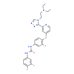ChemSpider 2D Image | 1-{4-[(2-{4-[2-(Diethylamino)ethyl]-4H-1,2,4-triazol-3-yl}-4-pyridinyl)oxy]-3-fluorophenyl}-3-(3,4-difluorophenyl)urea | C26H26F3N7O2