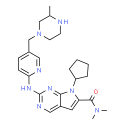 ChemSpider 2D Image | 7-Cyclopentyl-N,N-dimethyl-2-({5-[(3-methyl-1-piperazinyl)methyl]-2-pyridinyl}amino)-7H-pyrrolo[2,3-d]pyrimidine-6-carboxamide | C25H34N8O