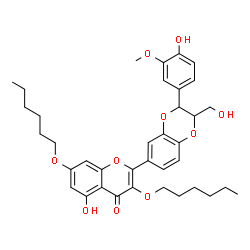 ChemSpider 2D Image | 3,7-Bis(hexyloxy)-5-hydroxy-2-[3-(4-hydroxy-3-methoxyphenyl)-2-(hydroxymethyl)-2,3-dihydro-1,4-benzodioxin-6-yl]-4H-chromen-4-one | C37H44O10