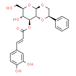 ChemSpider 2D Image | (2R,4aR,6R,7R,8S,8aR)-7-Hydroxy-6-(hydroxymethyl)-2-phenylhexahydro-4aH-pyrano[2,3-b][1,4]dioxin-8-yl (2E)-3-(3,4-dihydroxyphenyl)acrylate (non-preferred name) | C23H24O9