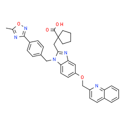 ChemSpider 2D Image | 1-({1-[4-(5-Methyl-1,2,4-oxadiazol-3-yl)benzyl]-5-(2-quinolinylmethoxy)-1H-benzimidazol-2-yl}methyl)cyclopentanecarboxylic acid | C34H31N5O4