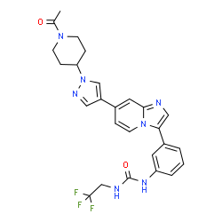 ChemSpider 2D Image | 1-(3-{7-[1-(1-Acetyl-4-piperidinyl)-1H-pyrazol-4-yl]imidazo[1,2-a]pyridin-3-yl}phenyl)-3-(2,2,2-trifluoroethyl)urea | C26H26F3N7O2