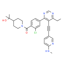ChemSpider 2D Image | [2-Chloro-4-(6-ethyl-5-{[6-(methylamino)-3-pyridinyl]ethynyl}-4-pyrimidinyl)phenyl][4-(2-hydroxy-2-propanyl)-1-piperidinyl]methanone | C29H32ClN5O2