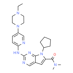 ChemSpider 2D Image | 7-Cyclopentyl-2-{[5-(4-ethyl-1-piperazinyl)-2-pyridinyl]amino}-N,N-dimethyl-7H-pyrrolo[2,3-d]pyrimidine-6-carboxamide | C25H34N8O