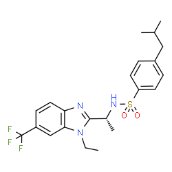 ChemSpider 2D Image | N-{(1R)-1-[1-Ethyl-6-(trifluoromethyl)-1H-benzimidazol-2-yl]ethyl}-4-isobutylbenzenesulfonamide | C22H26F3N3O2S