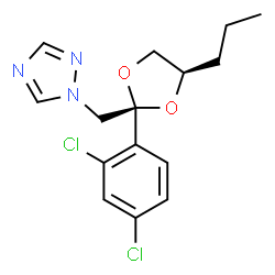 ChemSpider 2D Image | 1-{[(2S,4R)-2-(2,4-Dichlorophenyl)-4-propyl-1,3-dioxolan-2-yl]methyl}-1H-1,2,4-triazole | C15H17Cl2N3O2