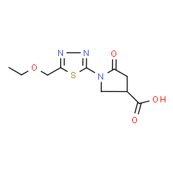 ChemSpider 2D Image | 1-[5-(Ethoxymethyl)-1,3,4-thiadiazol-2-yl]-5-oxo-3-pyrrolidinecarboxylic acid | C10H13N3O4S