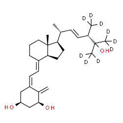 ChemSpider 2D Image | (1S,3S,5Z,7E,22E)-(26,26,26,27,27,27,28,28,28-~2~H_9_)-9,10-Secoergosta-5,7,10,22-tetraene-1,3,25-triol | C28H35D9O3