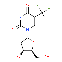 ChemSpider 2D Image | 1-(2-Deoxy-alpha-L-threo-pentofuranosyl)-5-(trifluoromethyl)-2,4(1H,3H)-pyrimidinedione | C10H11F3N2O5