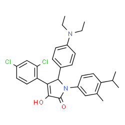 ChemSpider 2D Image | 4-(2,4-Dichlorophenyl)-5-[4-(diethylamino)phenyl]-3-hydroxy-1-(4-isopropyl-3-methylphenyl)-1,5-dihydro-2H-pyrrol-2-one | C30H32Cl2N2O2