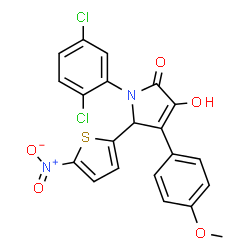 ChemSpider 2D Image | 1-(2,5-Dichlorophenyl)-3-hydroxy-4-(4-methoxyphenyl)-5-(5-nitro-2-thienyl)-1,5-dihydro-2H-pyrrol-2-one | C21H14Cl2N2O5S