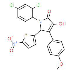 ChemSpider 2D Image | 1-(2,4-Dichlorophenyl)-3-hydroxy-4-(4-methoxyphenyl)-5-(5-nitro-2-thienyl)-1,5-dihydro-2H-pyrrol-2-one | C21H14Cl2N2O5S