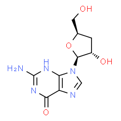 ChemSpider 2D Image | 2-Amino-9-(3-deoxy-beta-L-erythro-pentofuranosyl)-3,9-dihydro-6H-purin-6-one | C10H13N5O4