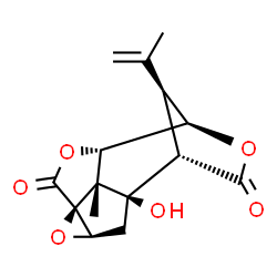ChemSpider 2D Image | (1R,3R,5S,8S,9R,12S,13R,14S)-1-Hydroxy-14-isopropenyl-13-methyl-4,7,10-trioxapentacyclo[6.4.1.1~9,12~.0~3,5~.0~5,13~]tetradecane-6,11-dione | C15H16O6
