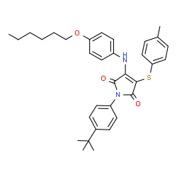 ChemSpider 2D Image | 3-{[4-(Hexyloxy)phenyl]amino}-4-[(4-methylphenyl)sulfanyl]-1-[4-(2-methyl-2-propanyl)phenyl]-1H-pyrrole-2,5-dione | C33H38N2O3S
