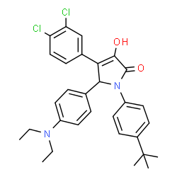 ChemSpider 2D Image | 4-(3,4-Dichlorophenyl)-5-[4-(diethylamino)phenyl]-3-hydroxy-1-[4-(2-methyl-2-propanyl)phenyl]-1,5-dihydro-2H-pyrrol-2-one | C30H32Cl2N2O2