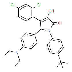 ChemSpider 2D Image | 4-(2,4-Dichlorophenyl)-5-[4-(diethylamino)phenyl]-3-hydroxy-1-[4-(2-methyl-2-propanyl)phenyl]-1,5-dihydro-2H-pyrrol-2-one | C30H32Cl2N2O2