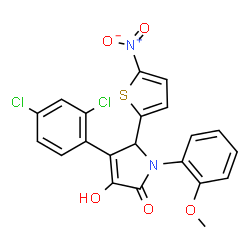 ChemSpider 2D Image | 4-(2,4-Dichlorophenyl)-3-hydroxy-1-(2-methoxyphenyl)-5-(5-nitro-2-thienyl)-1,5-dihydro-2H-pyrrol-2-one | C21H14Cl2N2O5S
