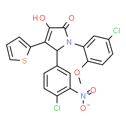 ChemSpider 2D Image | 1-(5-Chloro-2-methoxyphenyl)-5-(4-chloro-3-nitrophenyl)-3-hydroxy-4-(2-thienyl)-1,5-dihydro-2H-pyrrol-2-one | C21H14Cl2N2O5S