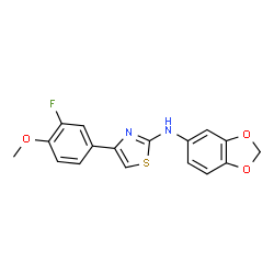ChemSpider 2D Image | N-(1,3-Benzodioxol-5-yl)-4-(3-fluoro-4-methoxyphenyl)-1,3-thiazol-2-amine | C17H13FN2O3S