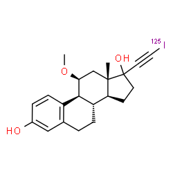 ChemSpider 2D Image | (11beta,17xi)-21-(~125~I)Iodo-11-methoxy-19-norpregna-1,3,5(10)-trien-20-yne-3,17-diol | C21H25125IO3