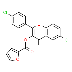 ChemSpider 2D Image | 6-Chloro-2-(4-chlorophenyl)-4-oxo-4H-chromen-3-yl 2-furoate | C20H10Cl2O5
