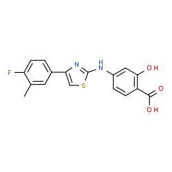 ChemSpider 2D Image | 4-{[4-(4-Fluoro-3-methylphenyl)-1,3-thiazol-2-yl]amino}-2-hydroxybenzoic acid | C17H13FN2O3S