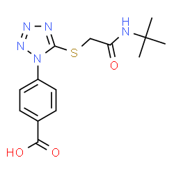 ChemSpider 2D Image | 4-[5-({2-[(2-Methyl-2-propanyl)amino]-2-oxoethyl}sulfanyl)-1H-tetrazol-1-yl]benzoic acid | C14H17N5O3S