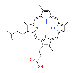 ChemSpider 2D Image | 3,3'-(3,7,12,17-Tetramethyl-2,18-porphyrindiyl)dipropanoic acid | C30H30N4O4