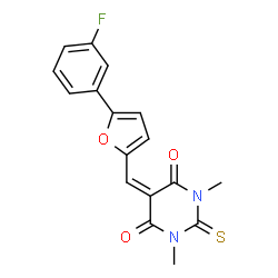 ChemSpider 2D Image | 5-{[5-(3-Fluorophenyl)-2-furyl]methylene}-1,3-dimethyl-2-thioxodihydro-4,6(1H,5H)-pyrimidinedione | C17H13FN2O3S