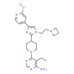 ChemSpider 2D Image | 6-(4-{1-[2-(1-Azetidinyl)ethyl]-4-(2-methoxy-4-pyridinyl)-1H-imidazol-2-yl}-1-piperidinyl)-5-ethyl-4-pyrimidinamine | C25H34N8O