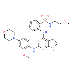ChemSpider 2D Image | N-(2-Methoxyethyl)-2-[(2-{[2-methoxy-4-(4-morpholinyl)phenyl]amino}-6,7-dihydro-5H-pyrrolo[2,3-d]pyrimidin-4-yl)amino]benzenesulfonamide | C26H33N7O5S