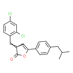 ChemSpider 2D Image | (3E)-3-(2,4-Dichlorobenzylidene)-5-(4-isobutylphenyl)-2(3H)-furanone | C21H18Cl2O2