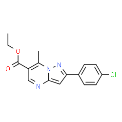 ChemSpider 2D Image | Ethyl 2-(4-chlorophenyl)-7-methylpyrazolo[1,5-a]pyrimidine-6-carboxylate | C16H14ClN3O2