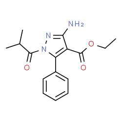 ChemSpider 2D Image | Ethyl 3-amino-1-isobutyryl-5-phenyl-1H-pyrazole-4-carboxylate | C16H19N3O3