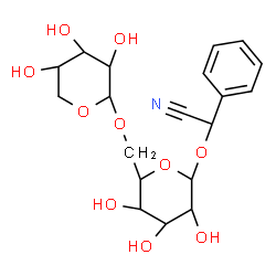ChemSpider 2D Image | (2S)-Phenyl{[6-O-(alpha-L-xylopyranosyl)-alpha-L-gulopyranosyl]oxy}acetonitrile | C19H25NO10