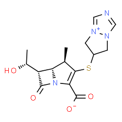 ChemSpider 2D Image | (4R,5R,6S)-3-(6,7-Dihydro-5H-pyrazolo[1,2-a][1,2,4]triazol-4-ium-6-ylsulfanyl)-6-[(1R)-1-hydroxyethyl]-4-methyl-7-oxo-1-azabicyclo[3.2.0]hept-2-ene-2-carboxylate | C15H18N4O4S