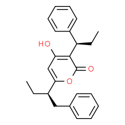 ChemSpider 2D Image | 4-Hydroxy-6-[(2R)-1-phenyl-2-butanyl]-3-[(1R)-1-phenylpropyl]-2H-pyran-2-one | C24H26O3