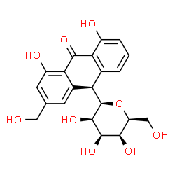 ChemSpider 2D Image | (6R)-2,6-Anhydro-6-[(9R)-4,5-dihydroxy-2-(hydroxymethyl)-10-oxo-9,10-dihydro-9-anthracenyl]-L-altritol | C21H22O9