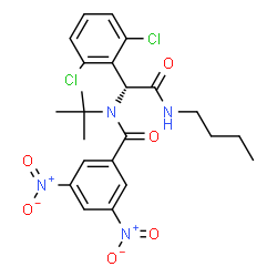ChemSpider 2D Image | N-[(1R)-2-(Butylamino)-1-(2,6-dichlorophenyl)-2-oxoethyl]-N-(2-methyl-2-propanyl)-3,5-dinitrobenzamide | C23H26Cl2N4O6