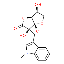ChemSpider 2D Image | (3R,3aS,6S,6aS)-3,3a,6-Trihydroxy-3-[(1-methyl-1H-indol-3-yl)methyl]tetrahydrofuro[3,2-b]furan-2(3H)-one (non-preferred name) | C16H17NO6
