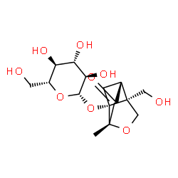ChemSpider 2D Image | (1R,3R,6S,9R)-9-(Hydroxymethyl)-6-methyl-4-oxo-7-oxatricyclo[4.3.0.0~3,9~]non-1-yl beta-D-glucopyranoside | C16H24O9
