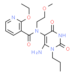 ChemSpider 2D Image | N-(6-Amino-2,4-dioxo-1-propyl-1,2,3,4-tetrahydro-5-pyrimidinyl)-2-ethoxy-N-(2-methoxyethyl)nicotinamide | C18H25N5O5