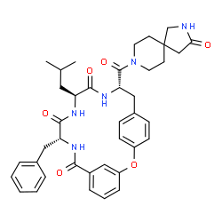 ChemSpider 2D Image | (10R,13S,16S)-10-Benzyl-13-isobutyl-16-[(3-oxo-2,8-diazaspiro[4.5]dec-8-yl)carbonyl]-2-oxa-9,12,15-triazatricyclo[16.2.2.1~3,7~]tricosa-1(20),3(23),4,6,18,21-hexaene-8,11,14-trione | C39H45N5O6