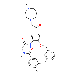 ChemSpider 2D Image | (10S,14S)-18,23-Dimethyl-12-[(4-methyl-1,4-diazepan-1-yl)acetyl]-2,9-dioxa-12,15,18-triazatetracyclo[18.3.1.1~3,7~.0~10,14~]pentacosa-1(24),3(25),4,6,20,22-hexaene-16,19-dione | C30H39N5O5
