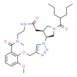 ChemSpider 2D Image | (2S,6S)-18-Methoxy-12-methyl-4-(2-propylpentanoyl)-20-oxa-1,4,9,12,23,24-hexaazatetracyclo[20.2.1.0~2,6~.0~14,19~]pentacosa-14,16,18,22(25),23-pentaene-8,13-dione | C28H40N6O5