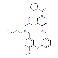 ChemSpider 2D Image | (10R,15S)-13-(Cyclopentylcarbonyl)-24-methoxy-19-(3-methoxypropyl)-2,9-dioxa-13,16,19-triazatetracyclo[19.3.1.1~3,7~.0~10,15~]hexacosa-1(25),3(26),4,6,21,23-hexaen-17-one | C32H43N3O6