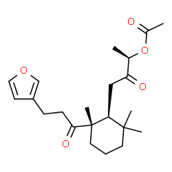 ChemSpider 2D Image | (2R)-4-{(1S,2S)-2-[3-(3-Furyl)propanoyl]-2,6,6-trimethylcyclohexyl}-3-oxo-2-butanyl acetate | C22H32O5