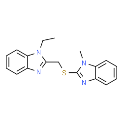 ChemSpider 2D Image | 1-ethyl-2-[[(1-methyl-2-benzimidazolyl)thio]methyl]benzimidazole | C18H18N4S