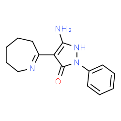ChemSpider 2D Image | 5-Amino-2-phenyl-4-(3,4,5,6-tetrahydro-2H-azepin-7-yl)-1,2-dihydro-3H-pyrazol-3-one | C15H18N4O